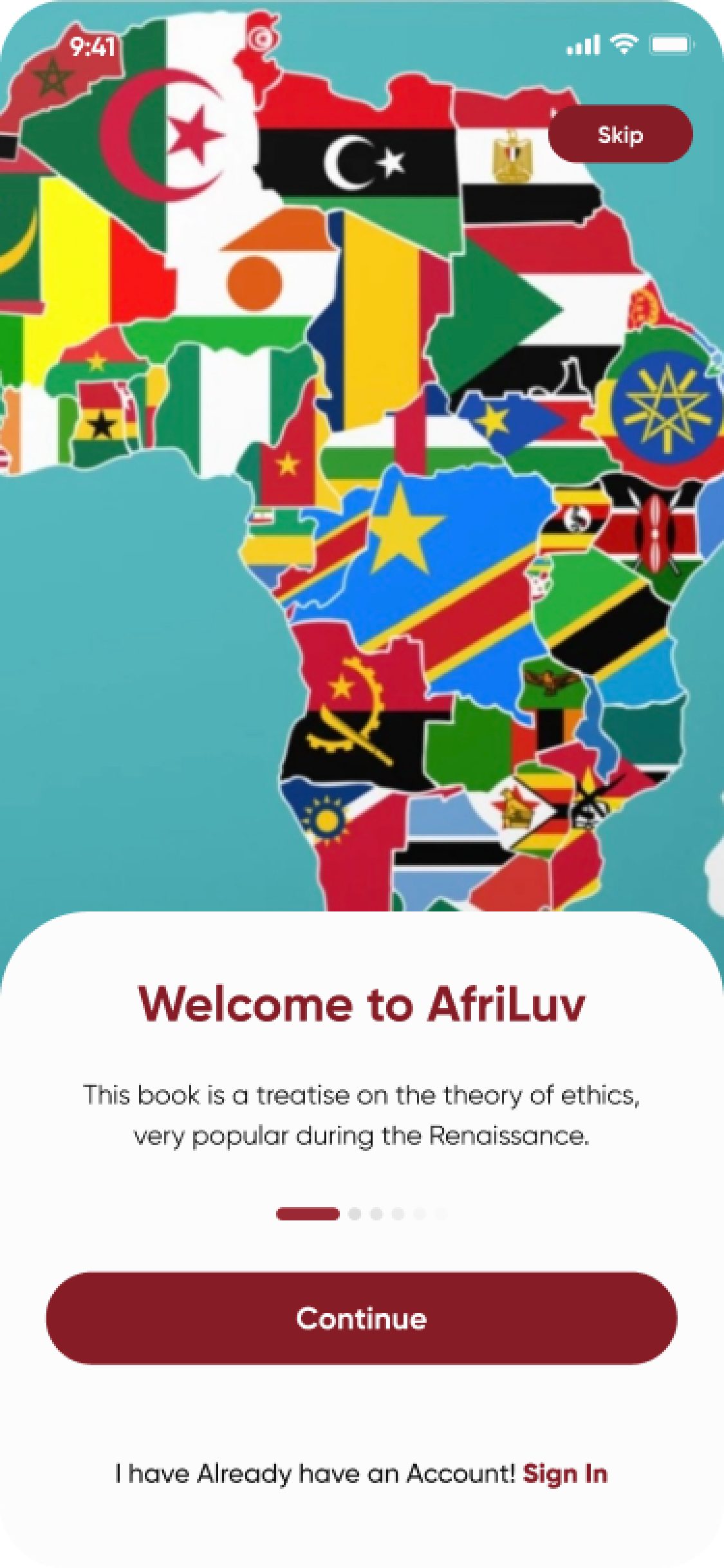 Afri Luv app – Welcome walkthrough