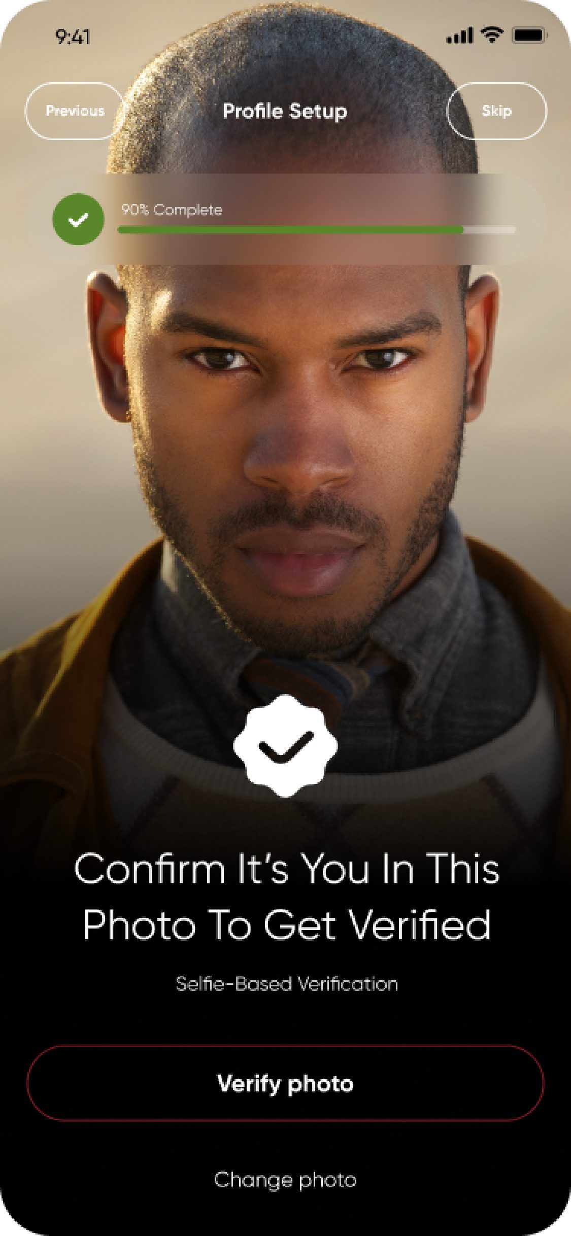Afri Luv app – Profile setup with selfie verification
