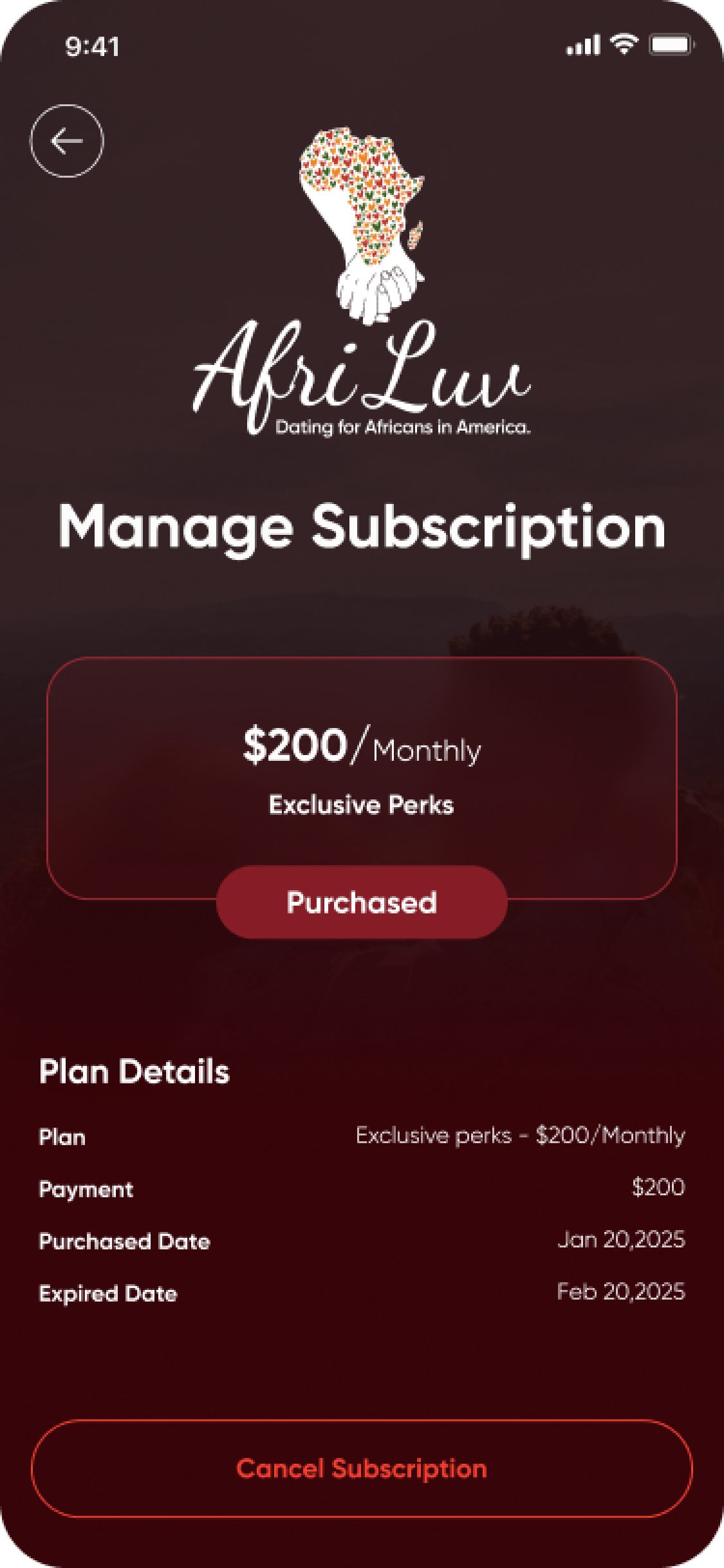 Afri Luv app – Manage subscription