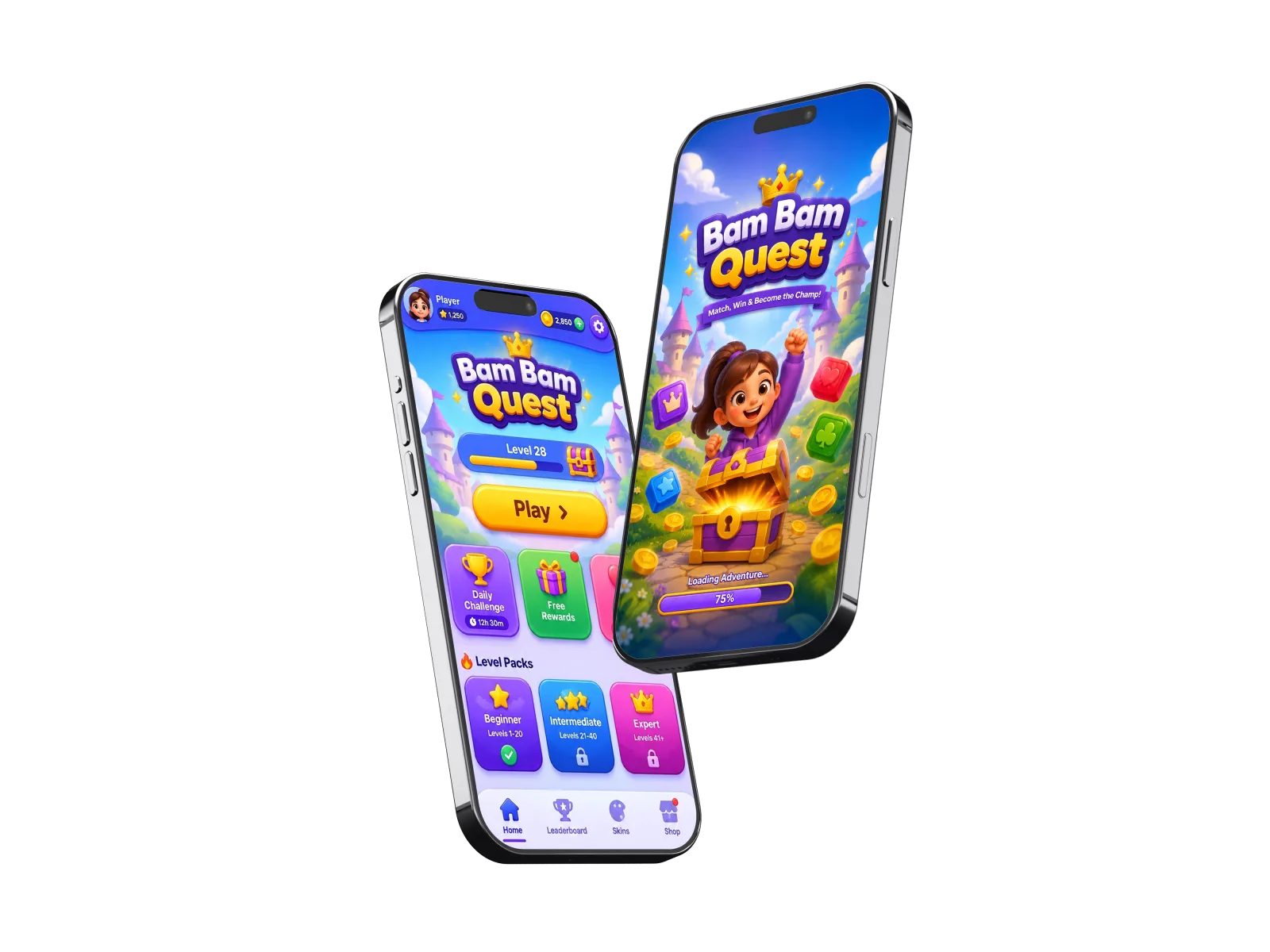 Bam Bam Quest - Puzzle App mockup
