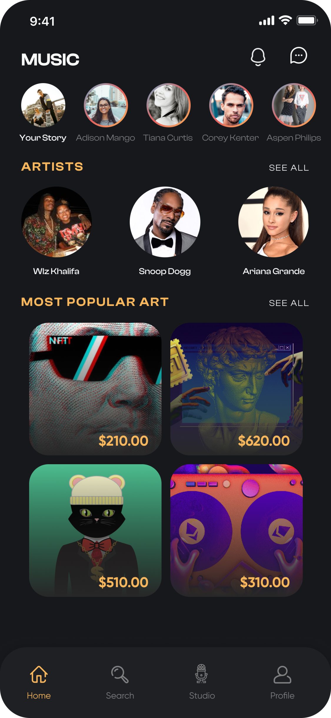 BeatDrop app – Music home with artists and most popular art