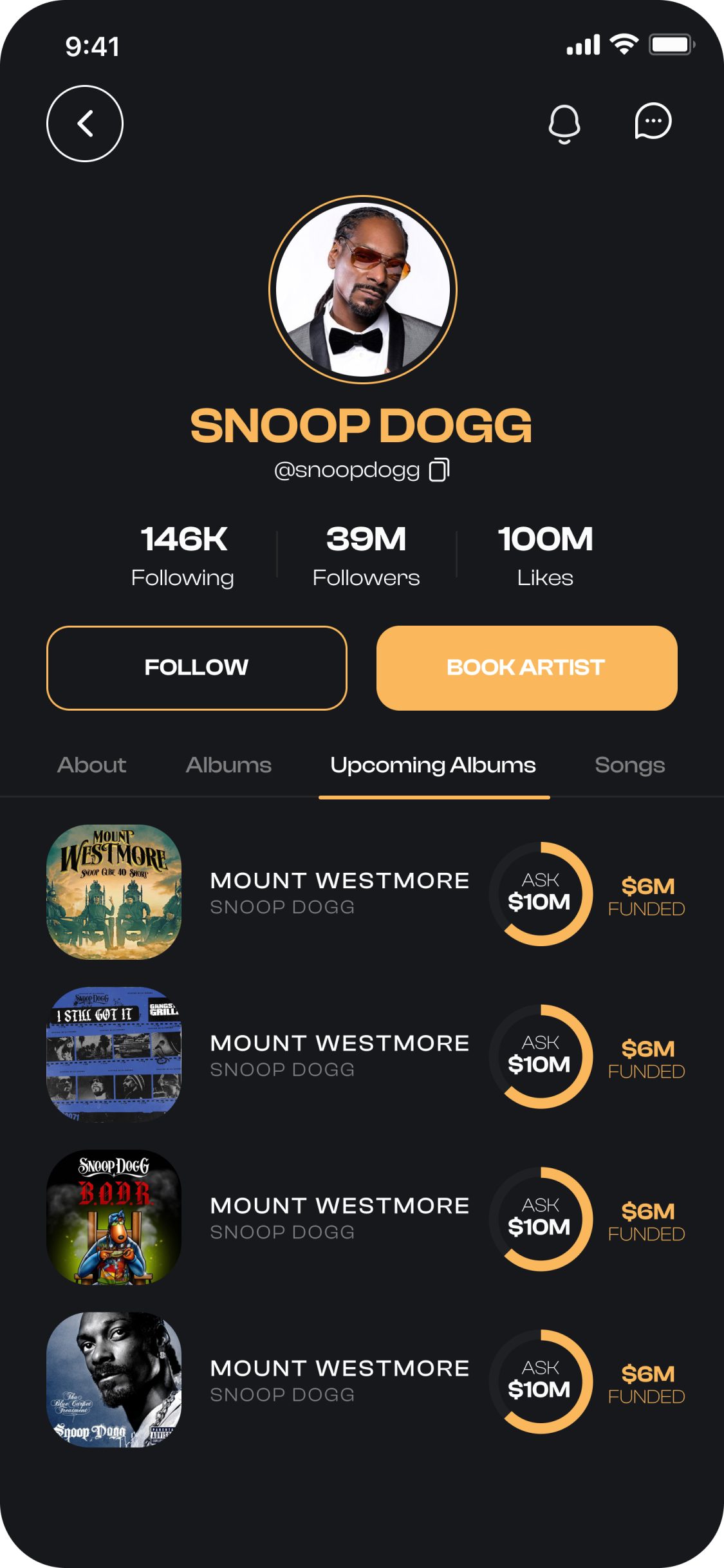BeatDrop app – Artist profile, upcoming albums
