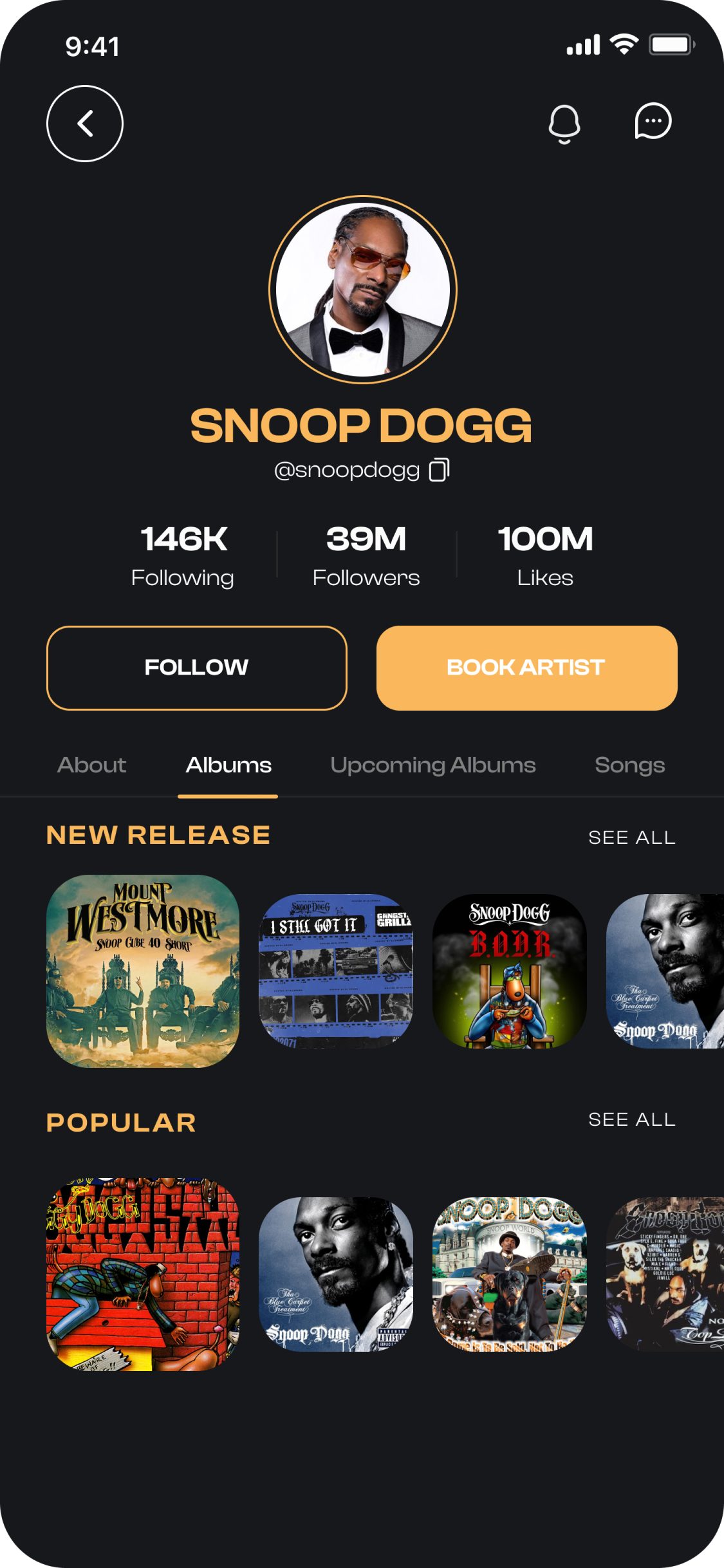 BeatDrop app – Artist profile, albums tab