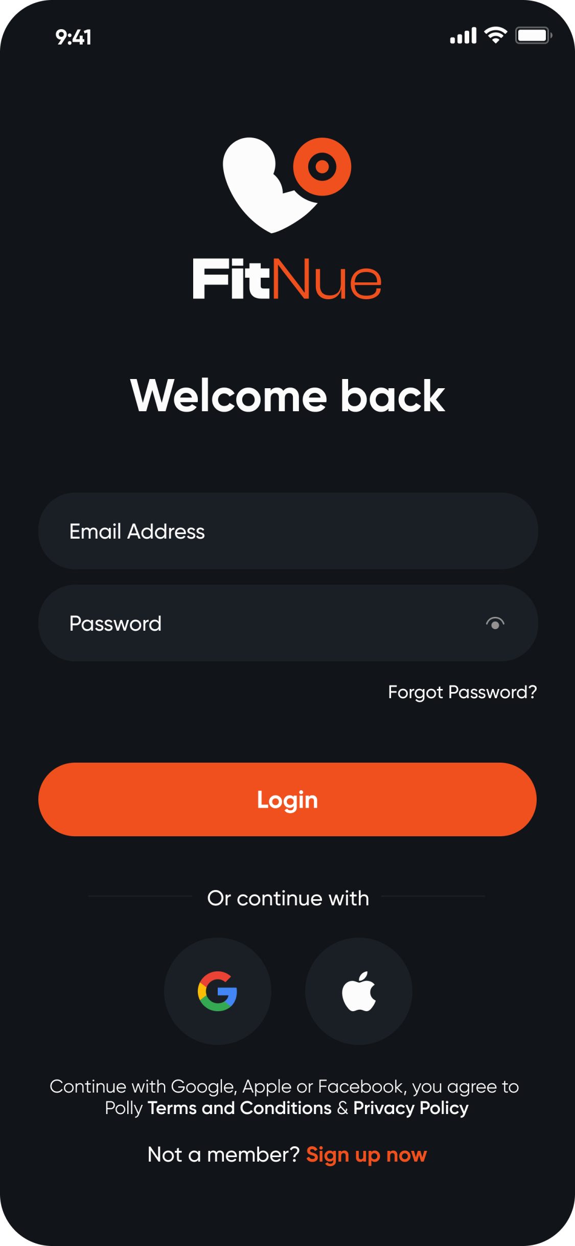 FitNue app – Login