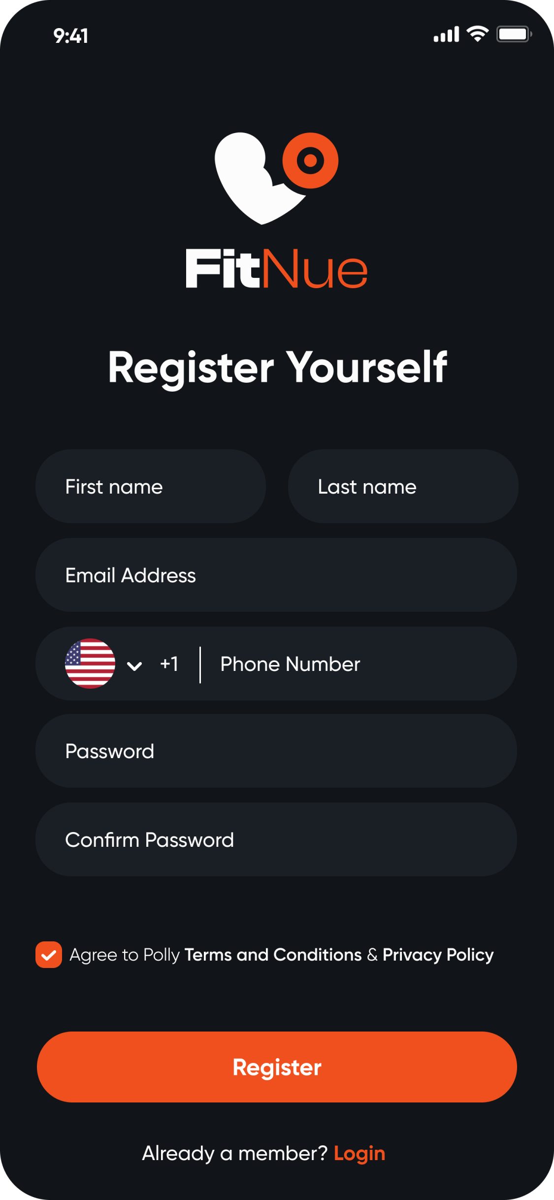 FitNue app – Register