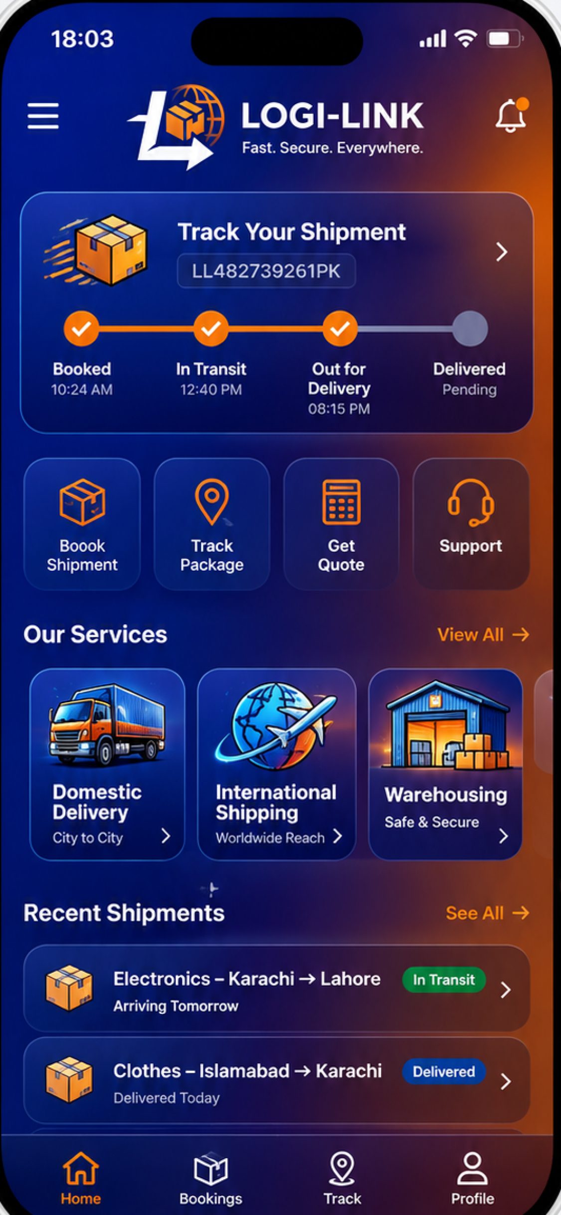 Logi-Link app – Home and shipment tracking