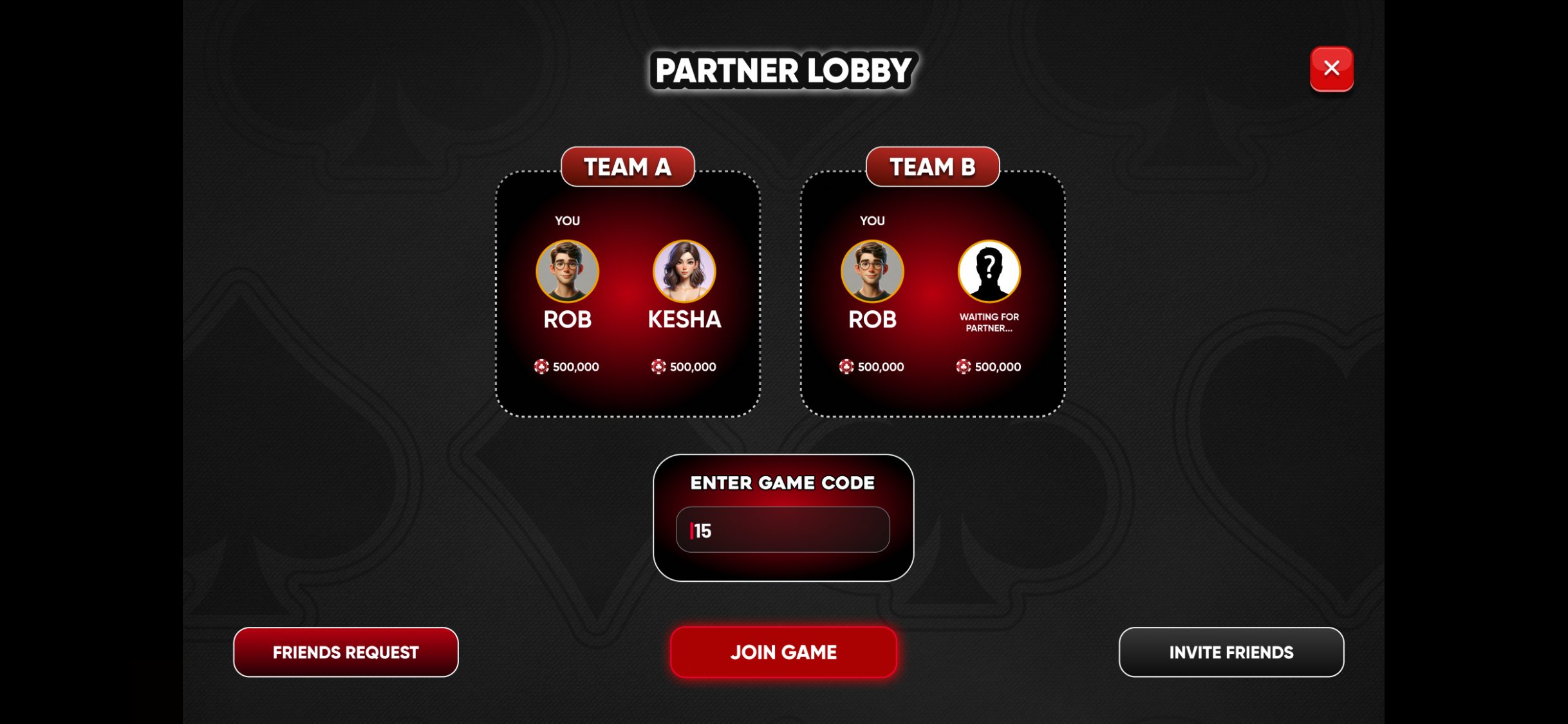 Pedreaux game – Partner lobby